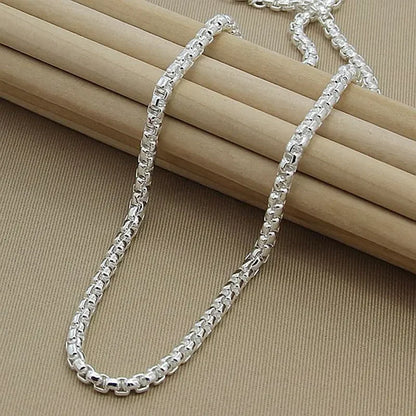 925 Sterling Silver 4mm Round Box Chain Necklace & Bracelet Set — 45–60cm Jewelry for Women, Men, and Boys, Wedding & Engagement Charm