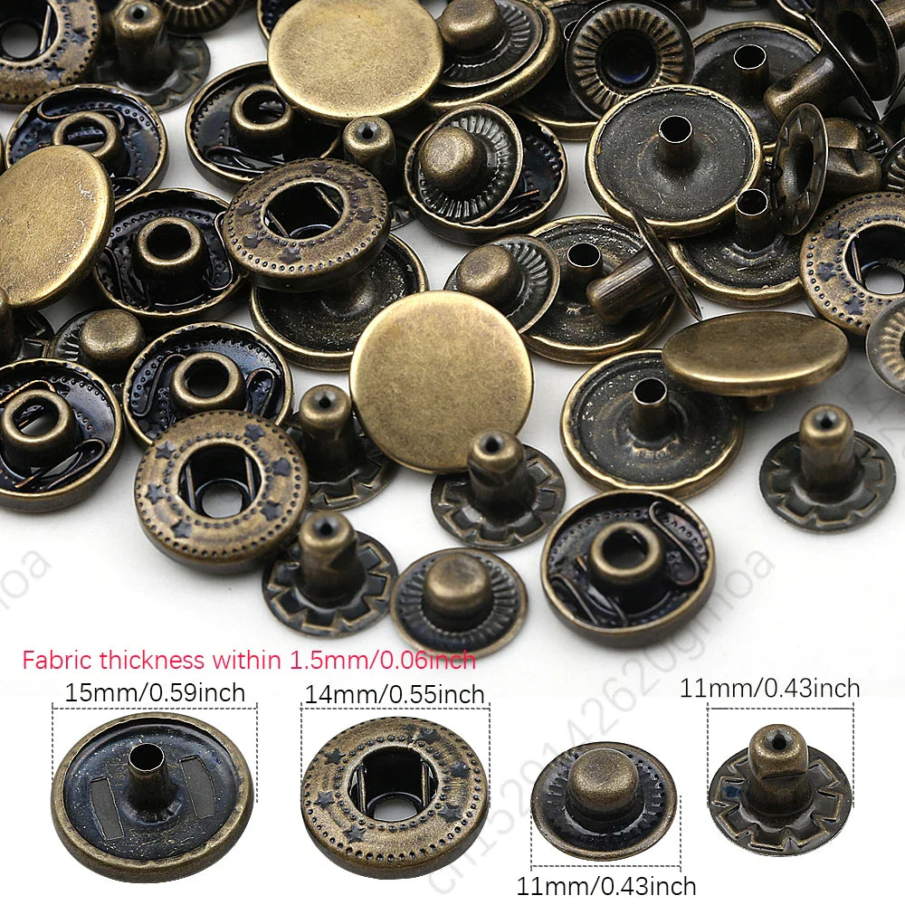 10mm, 12.5mm & 15mm Stainless Steel Snap Fasteners – Sewing Buttons for Clothing, Jackets & Leather Crafts