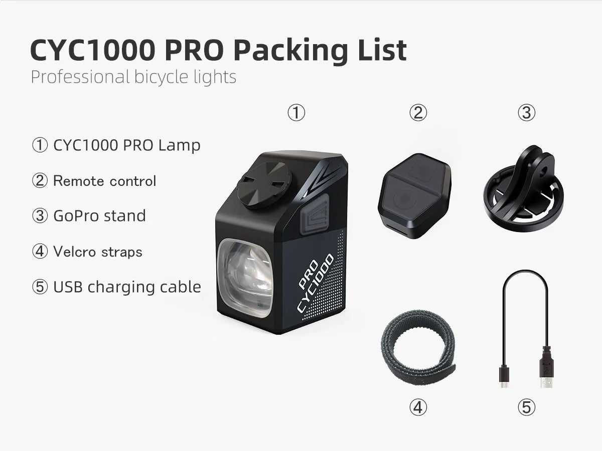 CYCLAMI CYC 1000 Lumen Bike Headlight – Ultra Bright Front Lamp with GoPro Mount & Wireless Remote for MTB & Road