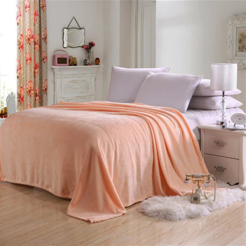 230GSM Coral Fleece Blanket – Soft Warm Flannel Bedspread & Sofa Cover in Blue & Pink