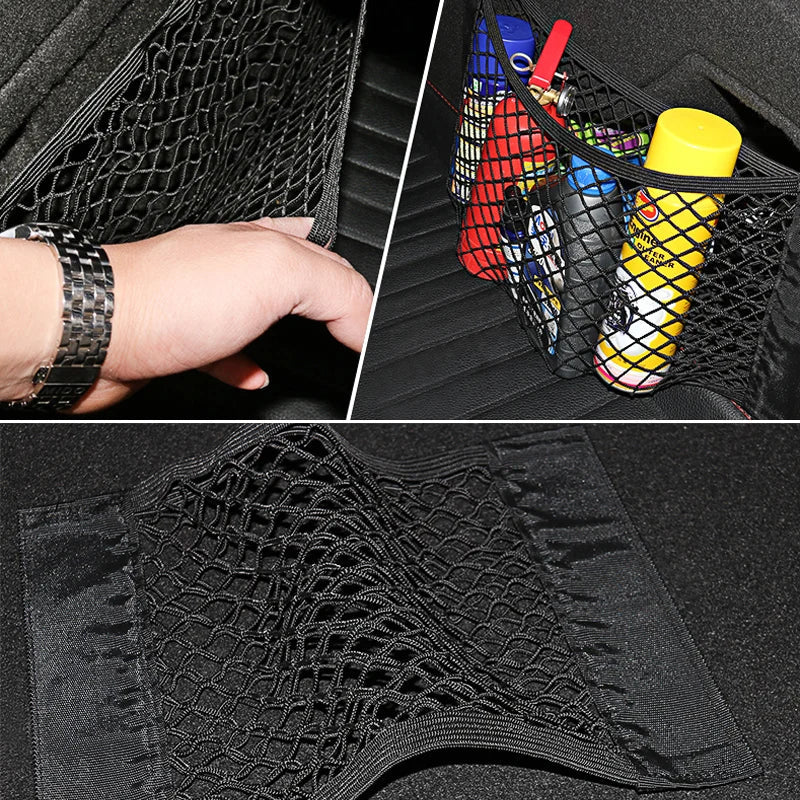 Universal Car Back Rear Trunk Organizer | Elastic Mesh Seat Net with Magic Sticker | Convenient Storage Bag Pocket for Auto Organization