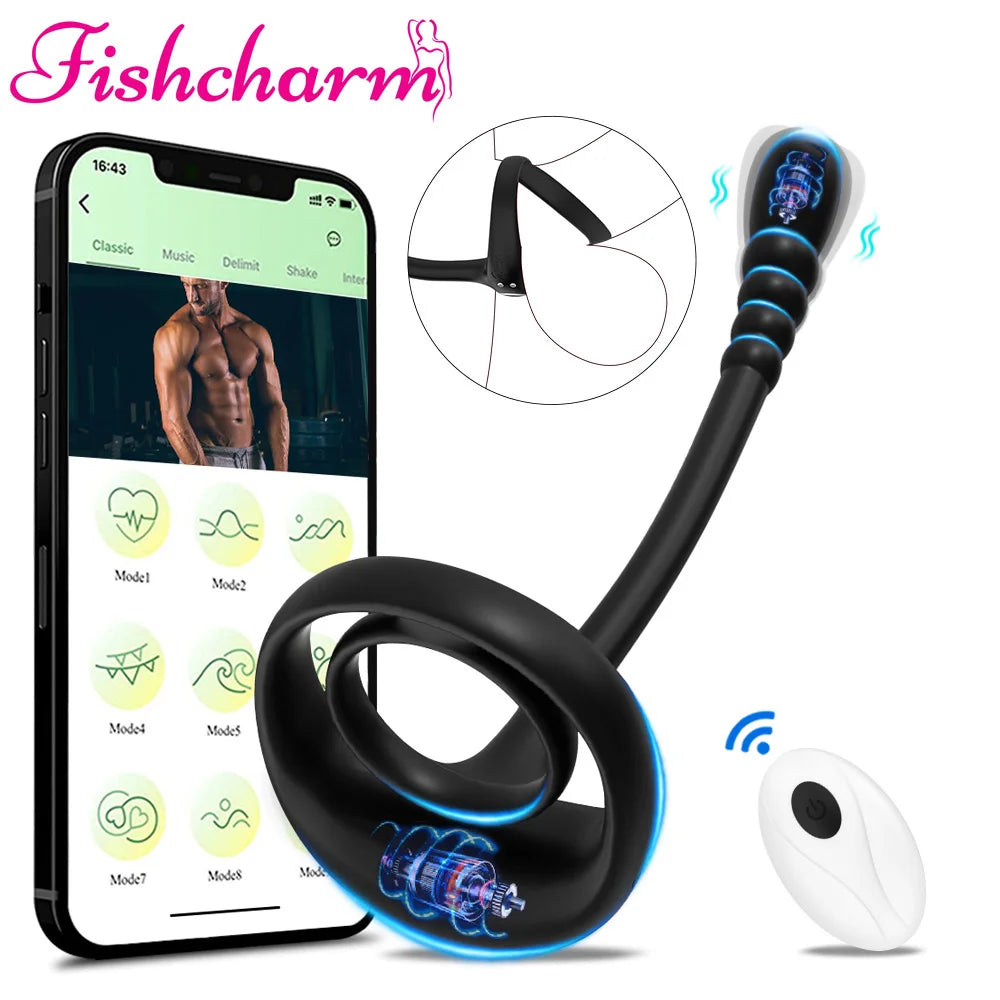 Bluetooth App-Controlled Prostate Massager – Anal Vibrator with Penis Ring & Testicle Massage for Men