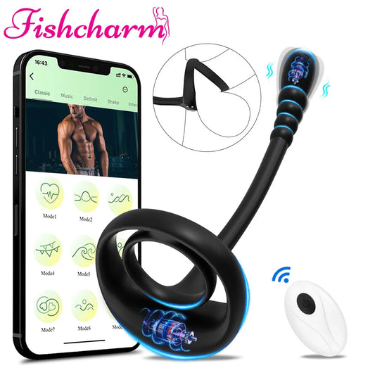 Bluetooth App-Controlled Prostate Massager – Anal Vibrator with Penis Ring & Testicle Massage for Men