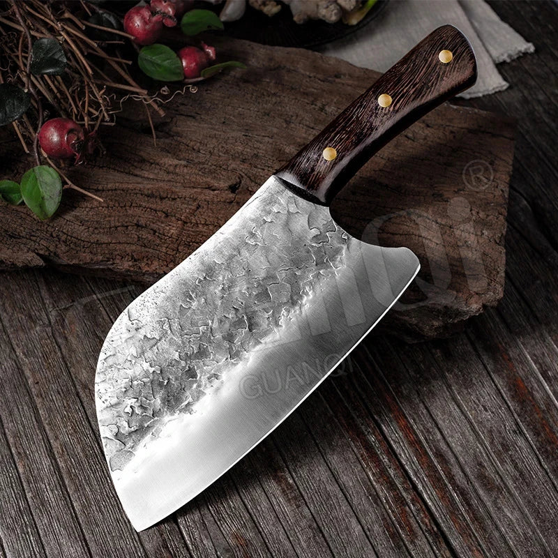 Handmade Forged Kitchen Knife - High-Carbon Chef Knife and Traditional Butcher Cleaver, Bone Chopper for Slicing, Cooking Tools
