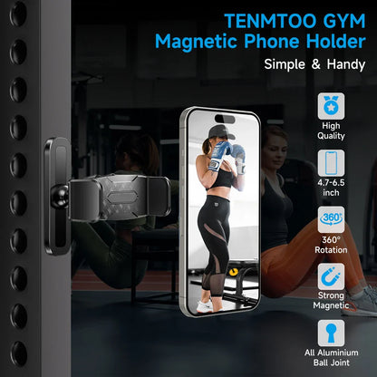 Tenmtoo Gym Magnetic Phone Holder – 360° Adjustable Stand for MagSafe, Compatible with iPhone 15/14/13 & 4.7-6.5 Inch Smartphones