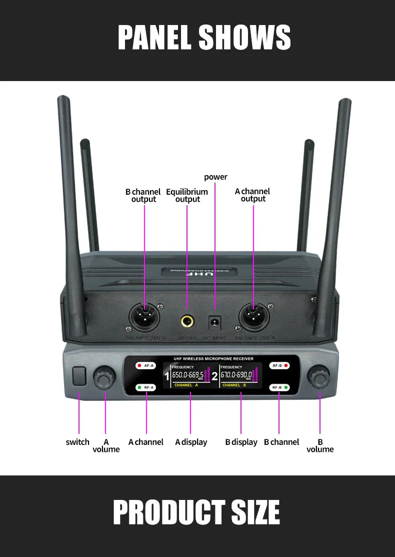 Wireless Handheld Microphone – Dual Channel UHF Dynamic Mic for Karaoke, Wedding, Party & Church Shows