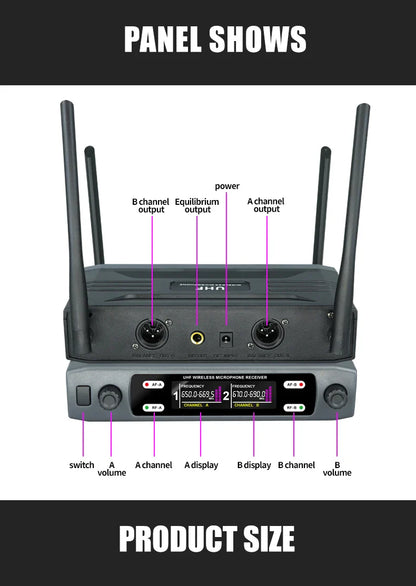 Wireless Handheld Microphone – Dual Channel UHF Dynamic Mic for Karaoke, Wedding, Party & Church Shows