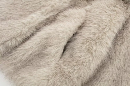 TRAF 2024 Women's Cropped Faux Fur Jacket – Chic Lapel Collar, Long Sleeve, Front Snap-Button Thick Coat