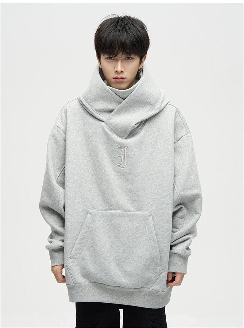 Autumn Ninja Streetwear Turtleneck Hoodie for Men – Letter Embroidered Hip Hop Fashion Sweatshirt, Y2K Vintage Fleece