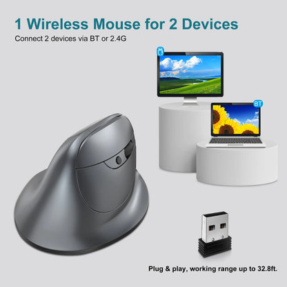 Lefon Bluetooth Vertical Mouse - Wireless Ergonomic Mice with OLED Screen & RGB, USB Optical Rechargeable Mouse for PC Laptop Gaming