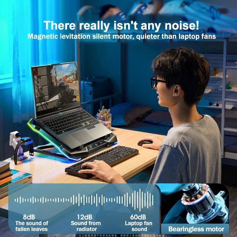 D11 Gaming Laptop Cooler Stand – 10-Fan Foldable Adjustable Cooling Pad for 12–18” Notebooks with RGB Lighting & Heat Dissipation