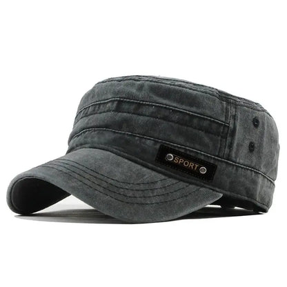 Men’s Cotton Military Cap – Washable Flat Top Sun-Proof Hat for Spring, Summer, and Autumn
