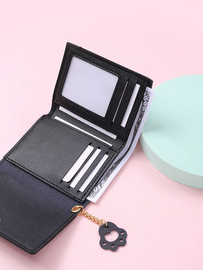 Women’s Cute Cat PU Leather Wallet — Small Short Card Holder Purse with Hasp, Fashion Money Bag for Girls & Gifts