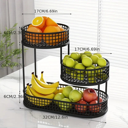 Stainless Steel Multi-Layer Round Fruit Basket – Elegant Metal Storage & Display Rack for Kitchen, Dining & Living Room