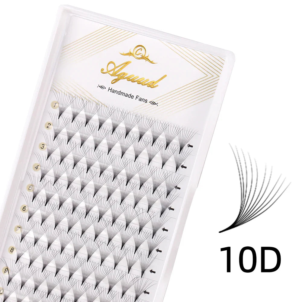 AGUUD 10-Tray Premade Volume Lashes – Super Fans with Needle Stem & Narrow Base for Eyelash Extensions