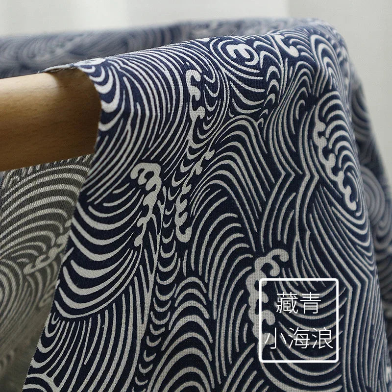 150x50cm Cotton Linen Blue Retro Fabric – Handmade DIY Material for Tablecloths, Curtains, Bento Bags & Storage Bags