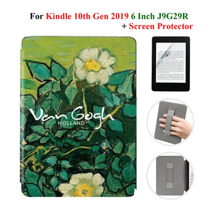 Kindle 10th Gen 6" Leather Case – Hand Strap & Screen Protector Cover with Wake/Sleep Function (2019, J9G29R)