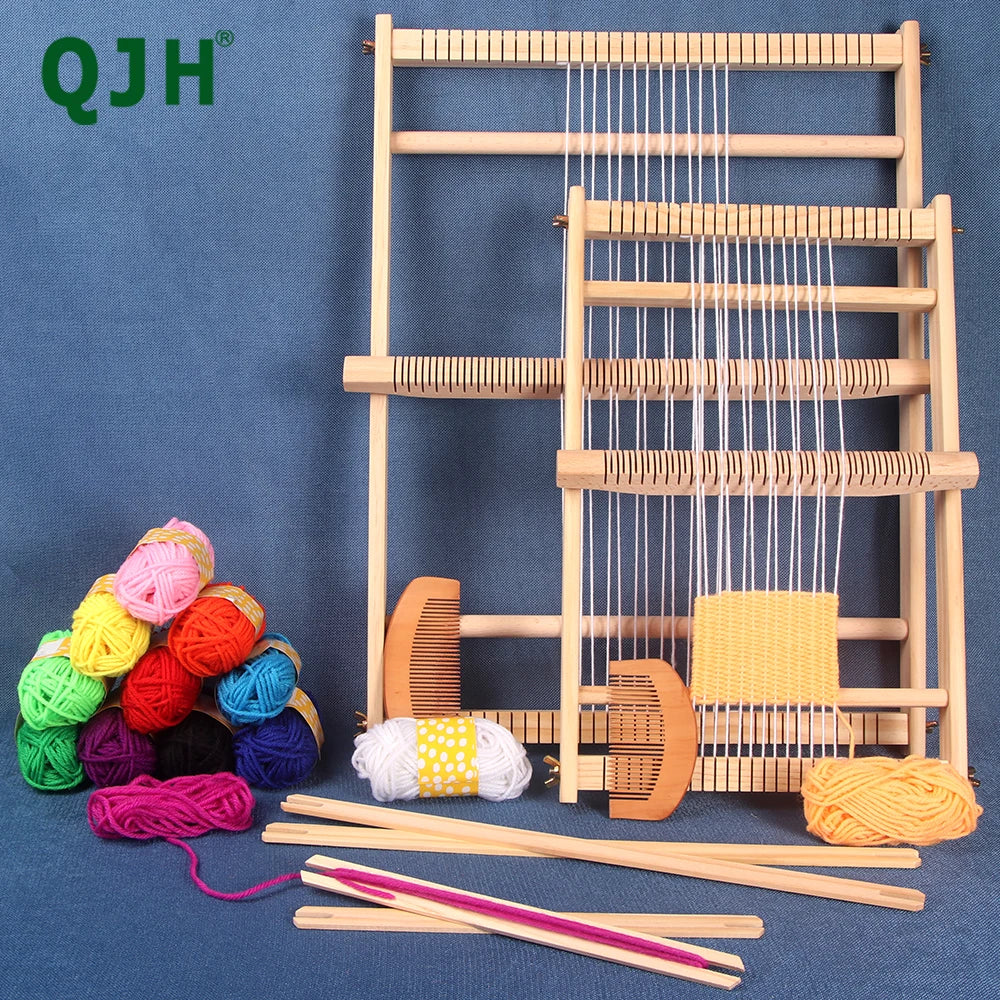 QJH Wooden Multi-Craft Weaving Loom | 19.6"L x 15.3"W Warp Frame | Heddle Bar for Tapestry Weaver | Kids Beginner Weave Board