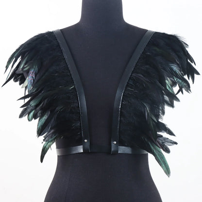 Vintage Medieval Feather Belt Shawl Cloak – Renaissance Halloween Cosplay Shoulder Feather Costume Accessory
