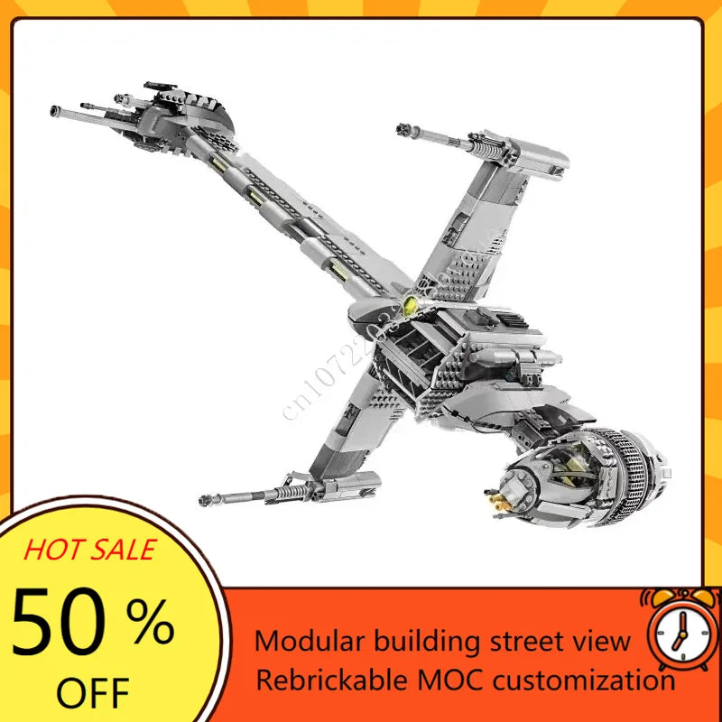 1487PCS B-Wing Starfighter MOC Space War Model – DIY Assembly Military Spaceship Toy Gift