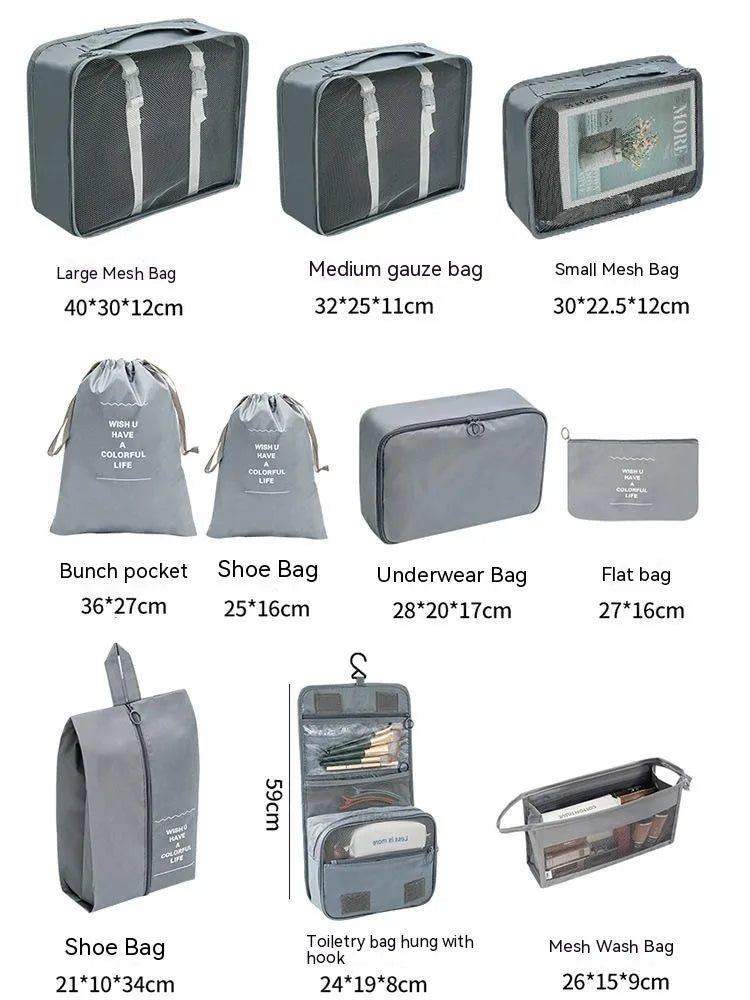 7/8/9/10-Pcs Travel Organizer Set — Portable Packing Cubes for Luggage, Clothes & Shoes, Foldable Storage Bags