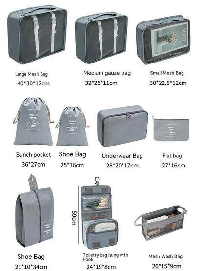 7/8/9/10-Pcs Travel Organizer Set — Portable Packing Cubes for Luggage, Clothes & Shoes, Foldable Storage Bags