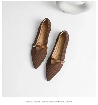 2024 Women's Flat Shoes – Pointed Toe Soft Knitted Sole, Breathable & Comfortable Spring and Autumn New Model