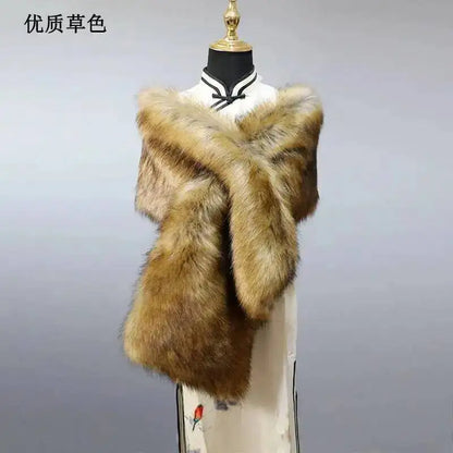 32-Color Luxury Faux Fox Fur Shawl – Women’s Plush Winter Scarf, Wrap & Cape for Wedding & Coat