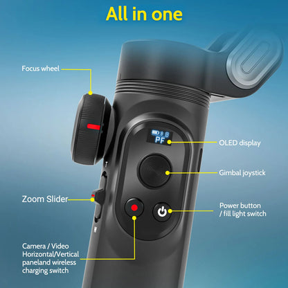 AOCHUAN Smart XPro 3-Axis Gimbal Stabilizer – Smartphone Video Stabilizer for iPhone & Android with Fill Light Effect