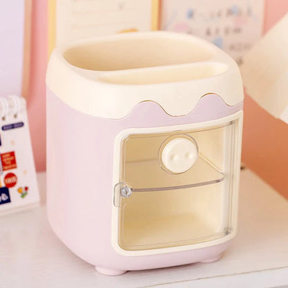 Cartoon Cute Desktop Storage Box – Large Capacity Pencil Holder & Multi-Functional Organizer for Student Stationery & Makeup Brushes