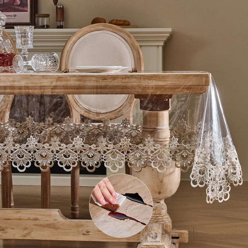 Soft Glass Texture Tablecloth – Modern Luxury Clear PVC Desk Mat, Waterproof, Oil-Proof & Heat-Resistant Home Decoration