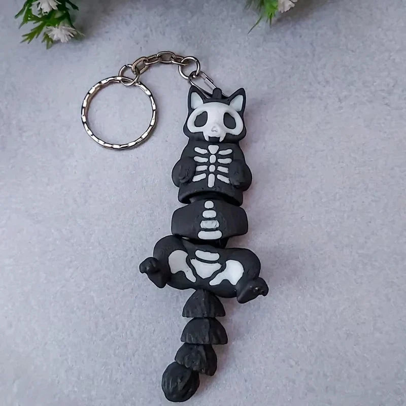 Personalized Skeleton Cat 3D Keychain – Backpack & Car Charm, Perfect Halloween & Christmas Gift