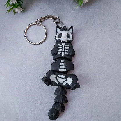 Personalized Skeleton Cat 3D Keychain – Backpack & Car Charm, Perfect Halloween & Christmas Gift