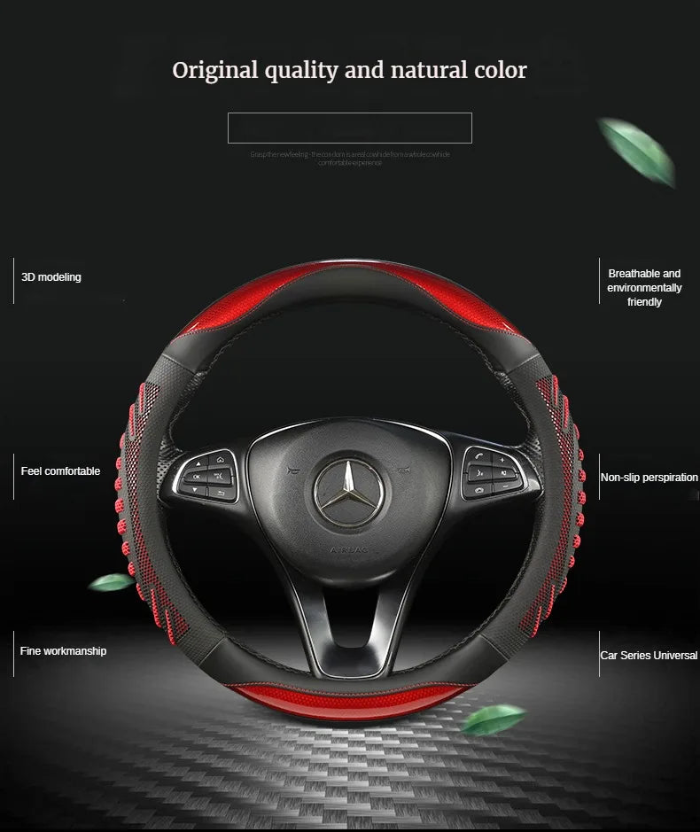 3D Honeycomb Leather Steering Wheel Cover – Durable Anti-Slip Universal Fit for 14.5-15 Inch Wheels