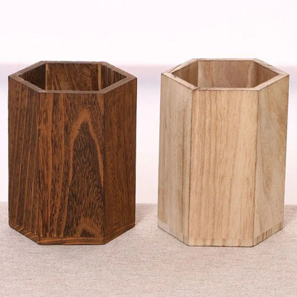 Wooden Pen Holder Organizer - Large Capacity Desktop Storage Box for Pencils & Office Supplies