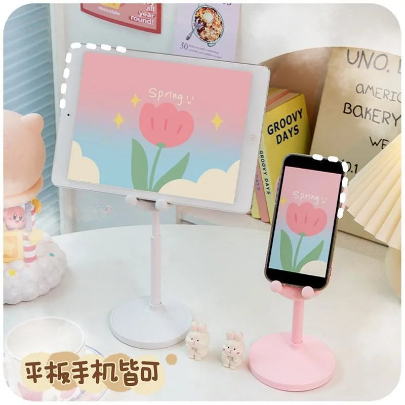 Pink Desktop Cell Phone Stand - Adjustable Lovely Rabbit Cartoon Table Support for iPhone 13, 14, Samsung Smartphone