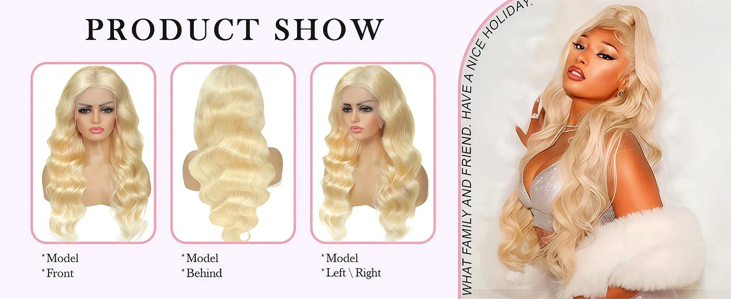 613 Blonde Lace Front Wig – 13x6 Human Hair, 250% Density Body Wave, Pre-Plucked 26 Inch Lace Front Wig