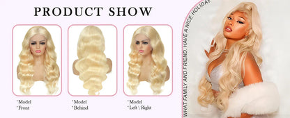 613 Blonde Lace Front Wig – 13x6 Human Hair, 250% Density Body Wave, Pre-Plucked 26 Inch Lace Front Wig