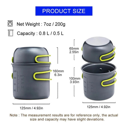 Ultralight Camping Cooking Utensils Set - Widesea Outdoor Tableware Pot Set for Hiking, Picnic, Travel, & Tourist Adventures - Durable Dishes Supplies Equipment
