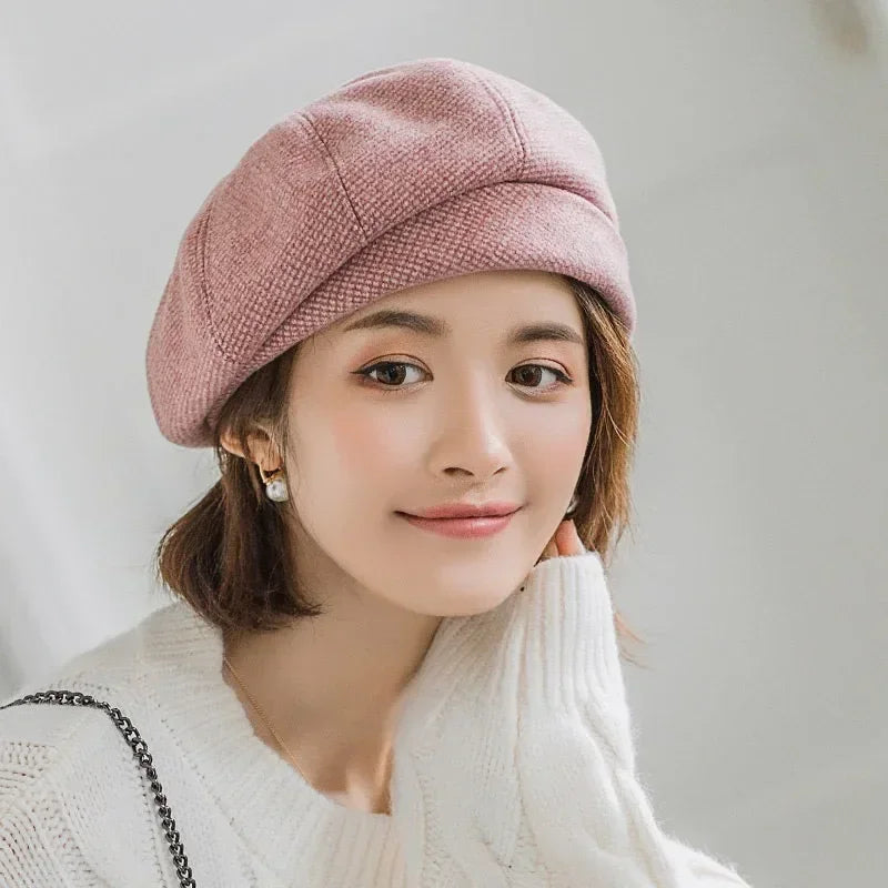 2024 Women's Wool Beret - Elegant Plaid Vintage Octagonal Cap, Casual Cotton Hat for Autumn and Winter