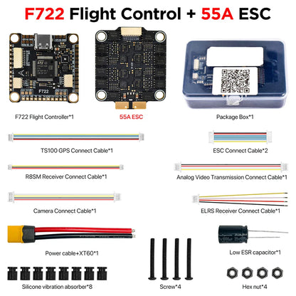9IMOD F722 Flight Stack – F722 Flight Controller with 55A/60A ESC, 3-6S LiPo, ICM42688 Gyro for FPV Racing Drone