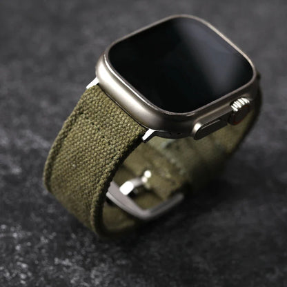 Double Canvas Strap for Apple Watch Ultra – 49MM, 45MM, 44MM, Thickened Green & Black Rugged Style Bracelet for Men
