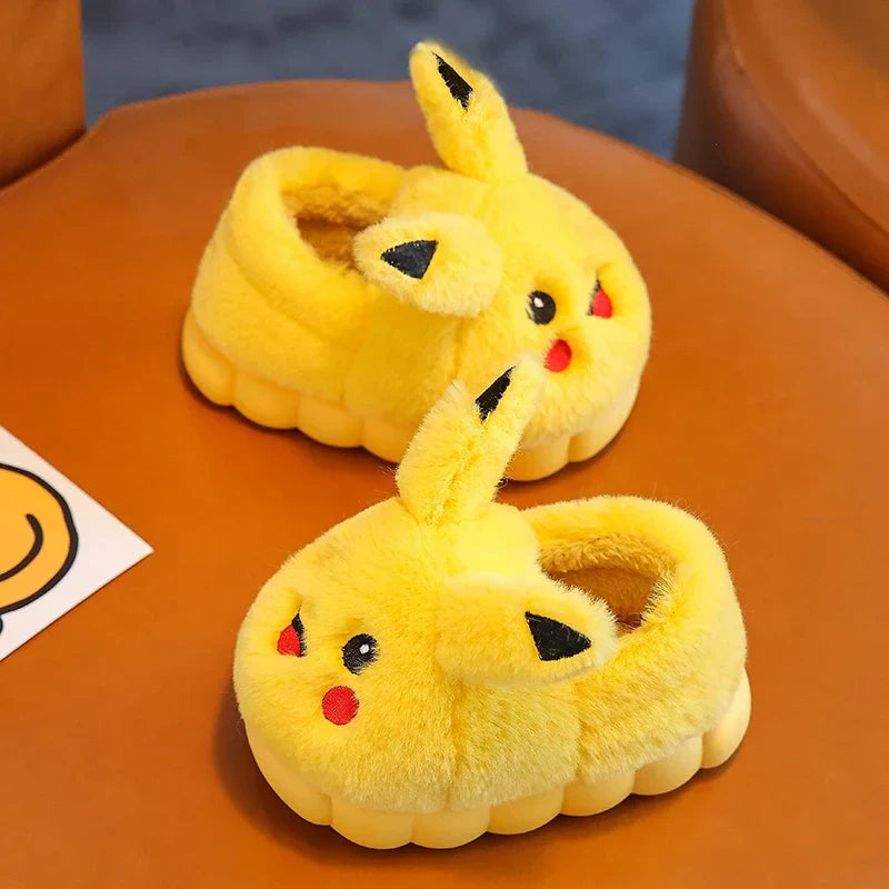 Anime Pikachu Plush Slippers for Kids – Soft, Non-Slip Warm Indoor Shoes for Autumn/Winter & Christmas Gifts