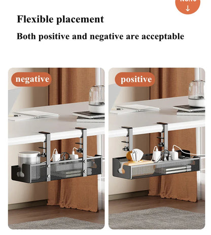 No-Drill Extendable Under Desk Cable Management Tray | Retractable Power Strip & Cord Holder with Clamp
