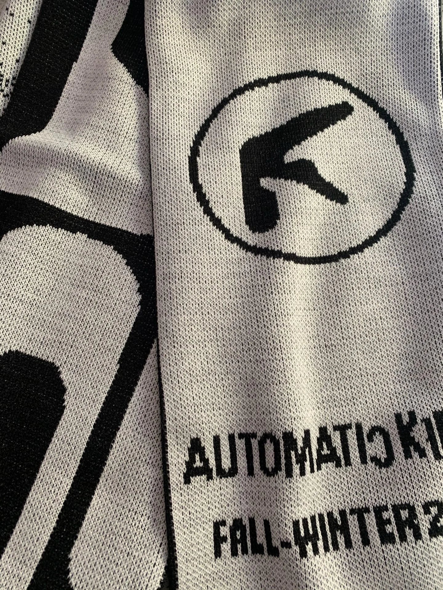 Men’s Y2K Black Knitted Scarf — Aphex Twin Goth Harajuku Streetwear Winter Shawl Unisex
