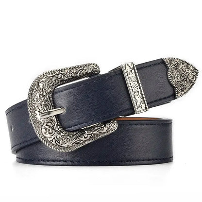 Vintage Carved Needle Buckle Belt — PU Leather Punk Hip Hop Rock Style Unisex Jeans Belt, Y2K Fashion Accessory