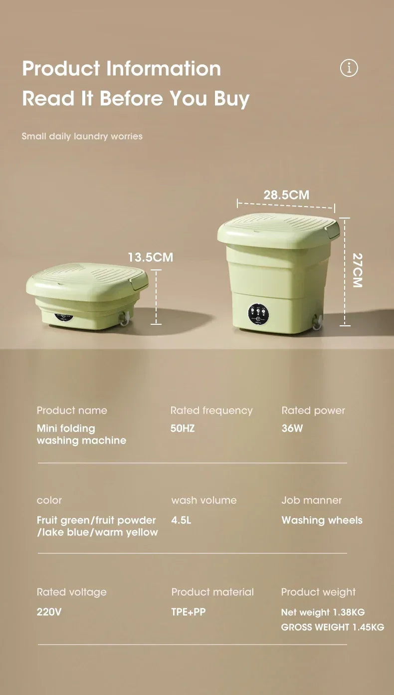 Folding Washing Machine Bucket – Portable Clothes & Socks Washer for Travel, EU/US/UK Plug