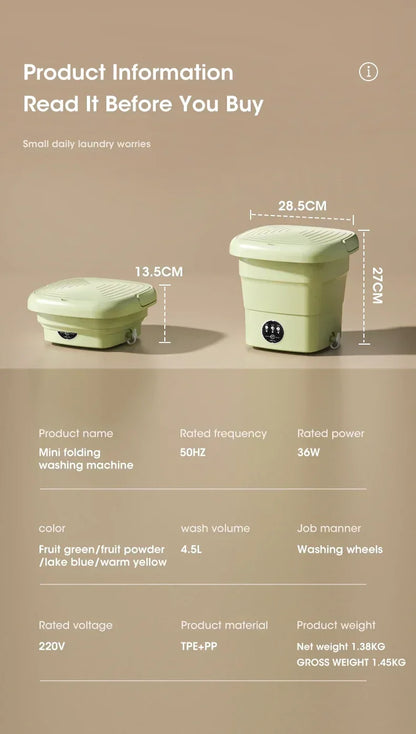 Folding Washing Machine Bucket – Portable Clothes & Socks Washer for Travel, EU/US/UK Plug