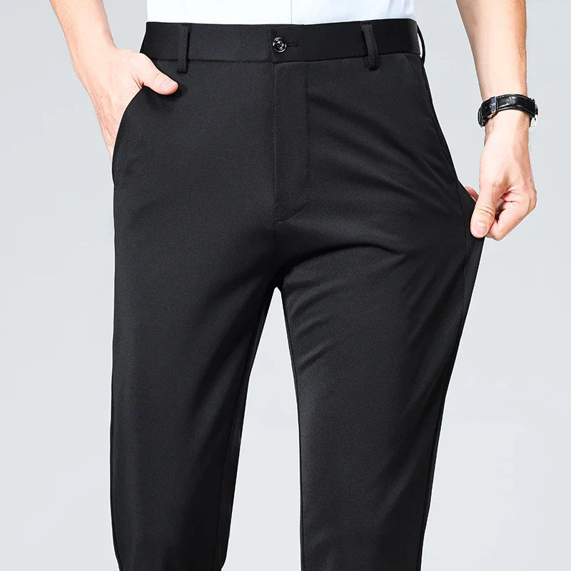 Men's Summer & Autumn Dress Pants – Thin Formal Work Trousers | Business Casual Black & Wine Red Long Pants
