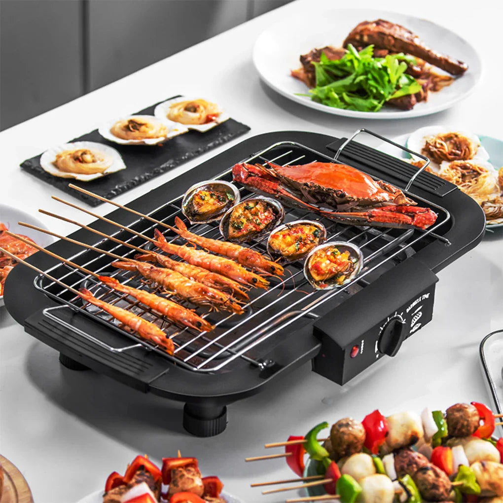 Electric Indoor Smokeless BBQ Pan — Versatile & Durable Grill for Cooking, Black, US Plug